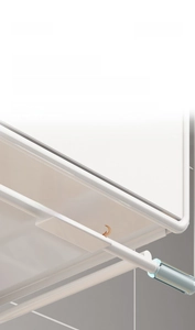 Detail of anti-tip adhesive buckle for pull-out cabinet organizers and kitchen slides