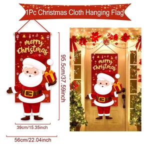 Detailed view of red Santa Christmas door banner with dimensions 39x95.5cm and wood pole