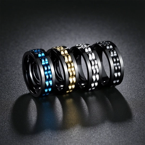 Men's titanium steel gear chain spinning rings in black, blue, gold and silver