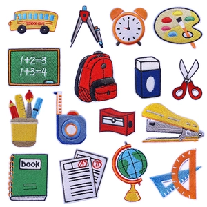 Cute School Bus Stationery Embroidery Patches Iron On Fabric Badges For Student Backpack Clothing DIY Repair