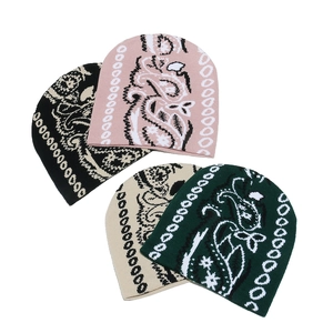 Bonnet En Maille Paisley Acrylique Hiver Chaud Jacquard Streetwear Rétro Pour Hommes Femmes