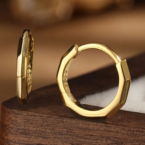 Minimalist S925 sterling silver gold-plated octagonal geometric hoop earrings for women
