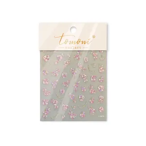Floral nail stickers with gold edges and purple shell light finish for nail art decor