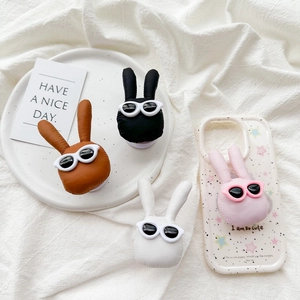 Cool Rabbit Head Phone Grip PU Leather Bunny With Sunglasses Expandable Desktop Stand Universal Foldable Support