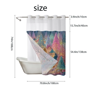 Detailed dimension chart showing 180x188cm size for Christmas forest shower curtain
