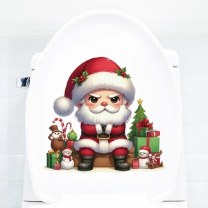 Christmas Santa Claus and snowman waterproof toilet lid decal for festive home decoration