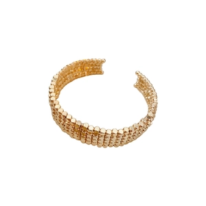 Minimalist multi-layer gold beaded cuff bracelet with open adjustable design for women