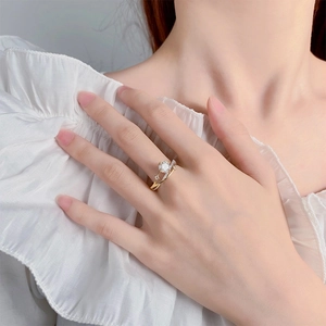 Elegant 18K gold plated S925 sterling silver moissanite ring with star track pavé setting