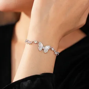 Elegant butterfly resin zircon bracelet with shell inlay and multi-cut gemstone chain
