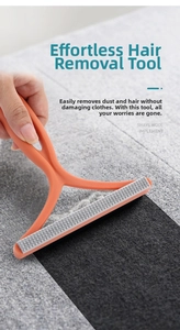 Manual orange lint remover cleaning hair and dust from fabric with a clear before-after effect