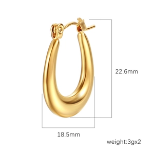 Polished 18K gold plated stainless steel oval hoop earrings with size 22.6mm by 18.5mm