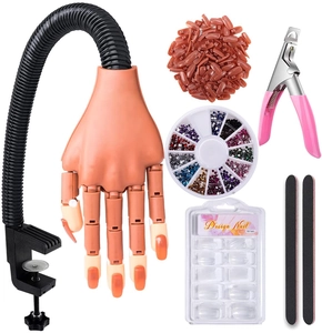 Professional nail practice hand set with adjustable arm, clips, files and nail tips