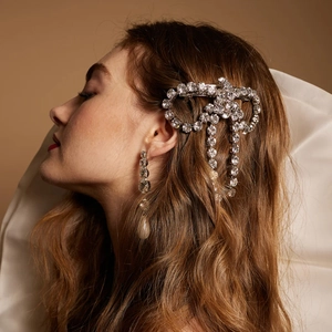 Elegant Butterfly Bow Hair Clip With Rhinestone Long Tassels Dangle Sweet Metal Spring Clip For Women