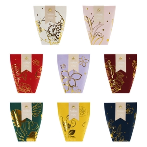Hot Stamping Floral Gift Box With Thank You Tag Gold Foil Candy Packaging Box For Wedding Birthday Party Favor Paper Box