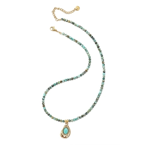 Vintage sun moon copper pendant necklace with turquoise beads on gold chain for women