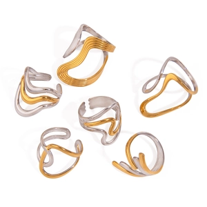 Bagues abstraites bicolores en or 18k et argent acier inoxydable au design ondulé