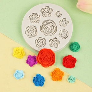 Moule En Silicone Fleur De Rose Rond Fondant Chocolat Décoration De Gâteau Outil Bricolage Résine Flexible Antiadhésif