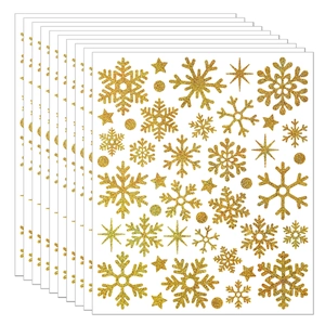 Set of 9 sheets featuring golden glitter snowflake and star stickers for festive DIY decor
