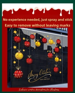 Detailed view of red and gold Christmas ball static window decals for glass decoration