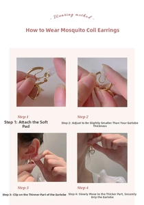 Step-by-step tutorial for wearing gold heart-shaped clip-on earrings with comfort pads