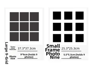 Detailed size comparison chart for grid photo frames in 37.3cm and 25.3cm versions