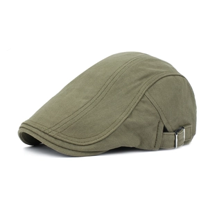 Classic olive green herringbone flat cap with adjustable silver buckle for men and women