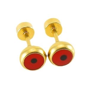 Minimalist 18k gold plated stainless steel stud earrings with red evil eye design