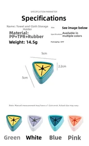 Detailed size specifications for triangular self-adhesive towel and rag storage holder