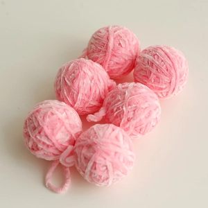 Set of six pink chenille yarn balls for Christmas DIY crafts and bouquet decoration