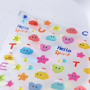 3D cartoon nail art stickers with colorful hearts stars and cute cloud patterns