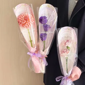 Elegant single flower gift bags with romantic floral patterns and ribbons for DIY bouquets