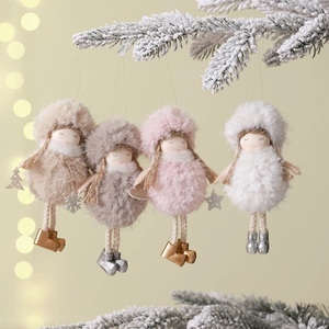 Christmas Angel Plush Doll Hanging Ornament Faux Fur Mini Girl Figure Decoration For Festive Tree Home Decor
