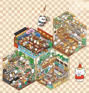 Detail showing 2.5D miniature bakery and coffee shop PET DIY decorative stickers