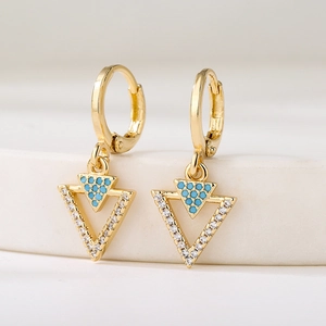 18K gold plated hoop earrings with turquoise and zircon double triangle charms