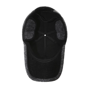 Men's winter baseball cap with earflaps, thick fleece lining and herringbone pattern