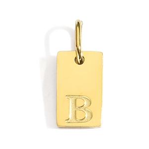 Gold stainless steel rectangular pendant featuring a 3D embossed capital letter B