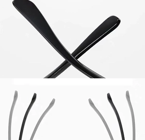 Detail shot of ergonomic black glossy sunglasses temple tips for men's eyewear