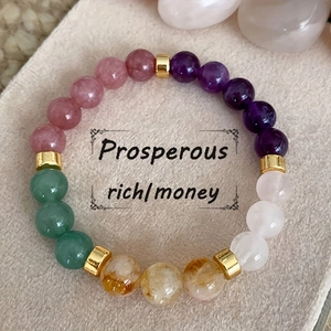 Handmade natural gemstone beaded bracelet with amethyst, citrine and golden spacers