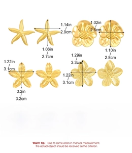 Detailed size guide for 18K gold plated stainless steel floral and starfish stud earrings