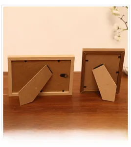 Detail of wooden picture frame back with eco-friendly fiberboard and adjustable stand