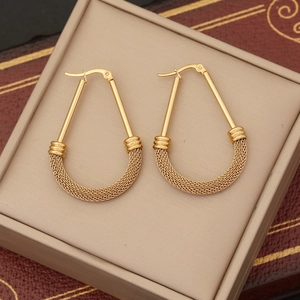 Exaggerated gold mesh U-shape drop earrings in high-quality stainless steel for women