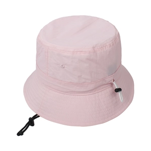 Detail of adjustable drawstring and windproof rope on light pink sun fisherman hat