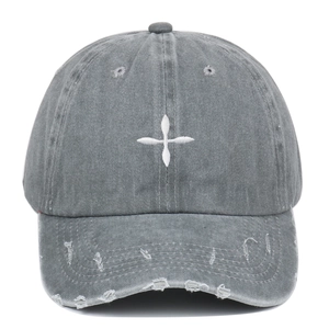 Casquette de baseball en coton lavé gris foncé avec broderie croix style rétro