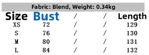 Detailed size chart for lace satin midi dress with bust and length measurements in cm
