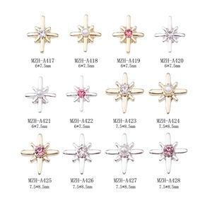 Cross star nail charms collection in gold and silver alloy with colorful rhinestones