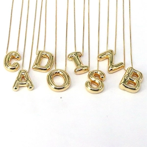 Alphabet Pendant Necklace 18K Gold Plated Copper Puffy 3D Balloon Bubble Letter Jewelry Hip Hop Trendy