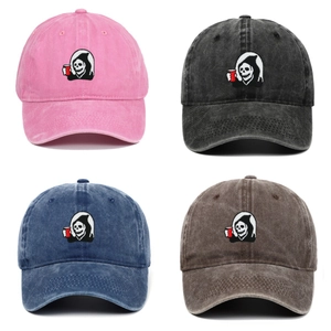 Grim Reaper Embroidery Baseball Cap Washed Cotton Vintage Adjustable Dad Hat For Men Women Halloween