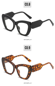 Detail view of cat eye sunglasses frames in black and tortoise shell finish
