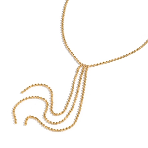 Elegant gold-plated 304 stainless steel Y-shaped beaded tassel necklace on white background