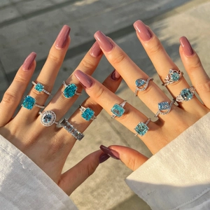 Elegant collection of S925 sterling silver rings with vibrant blue zircon gemstones